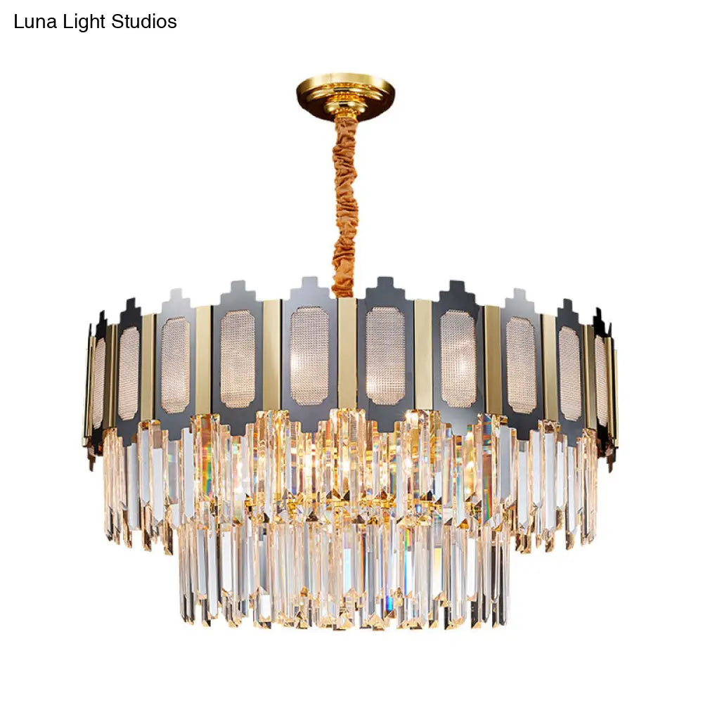 Contemporary Crystal Prisms Chandelier - 10 Bulbs Clear Circular Design For Suspension Lighting In