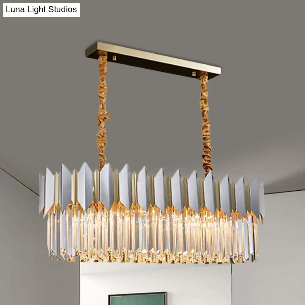 Contemporary Crystal Prisms Island Pendant Light With Silver Finish And 10 Bulbs