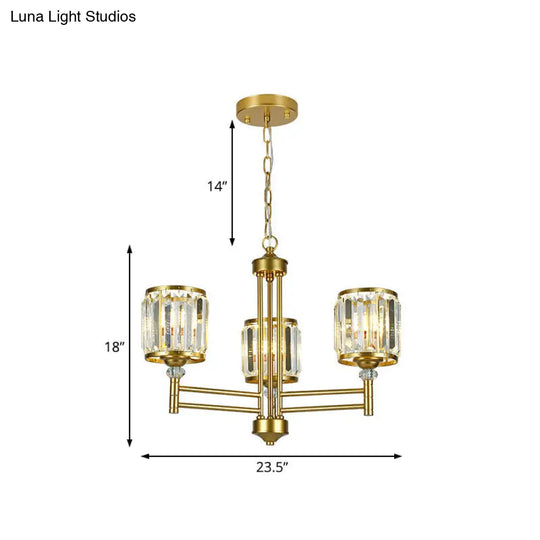 Modern Crystal Radial Hanging Chandelier With Brass Finish - Perfect For Bedroom Lighting