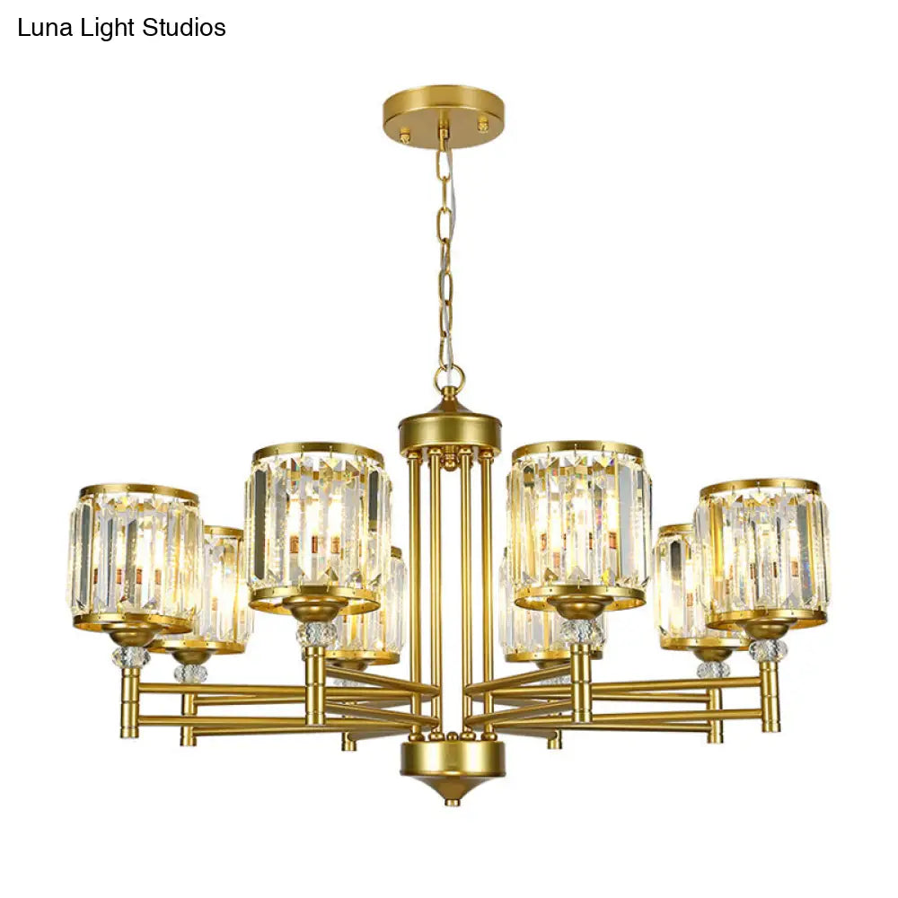 Contemporary Crystal Radial Hanging Chandelier - Brass Finish 3/6/8 Lights Bedroom Lighting