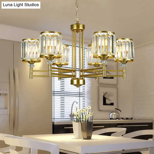 Modern Crystal Radial Hanging Chandelier With Brass Finish - Perfect For Bedroom Lighting