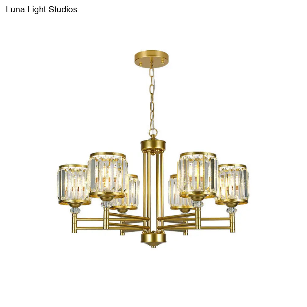 Modern Crystal Radial Hanging Chandelier With Brass Finish - Perfect For Bedroom Lighting