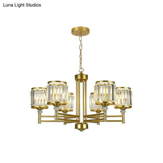 Modern Crystal Radial Hanging Chandelier With Brass Finish - Perfect For Bedroom Lighting