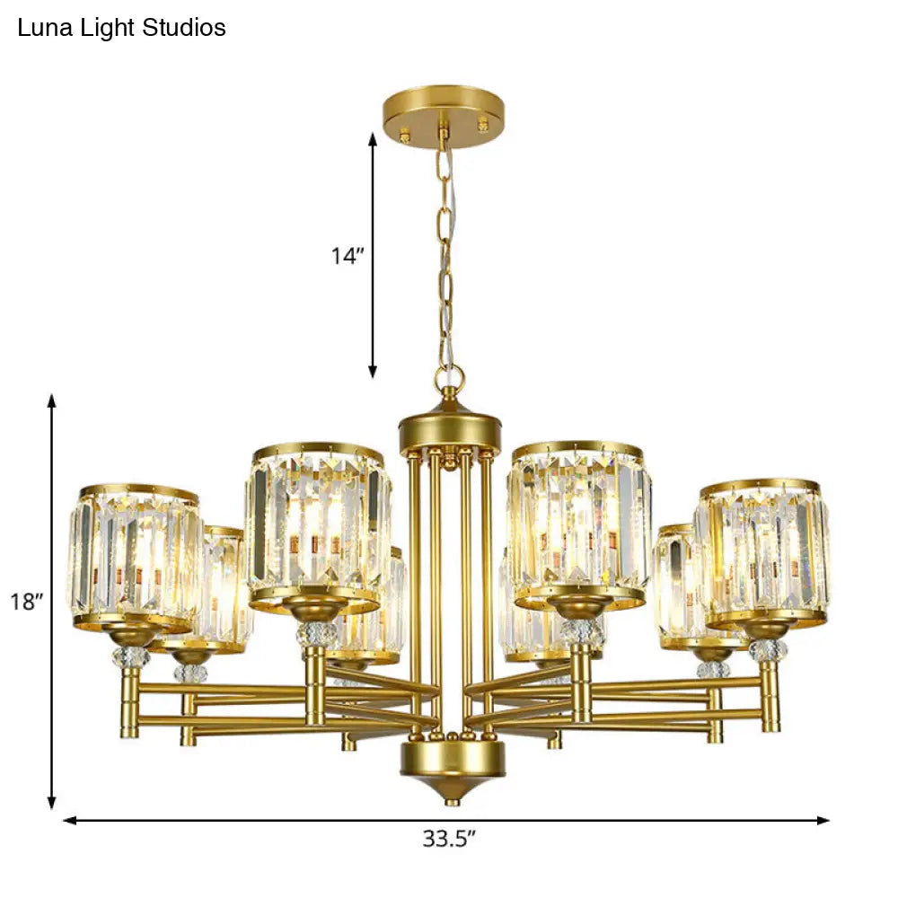 Modern Crystal Radial Hanging Chandelier With Brass Finish - Perfect For Bedroom Lighting