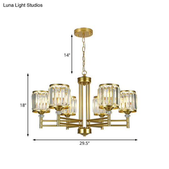 Modern Crystal Radial Hanging Chandelier With Brass Finish - Perfect For Bedroom Lighting