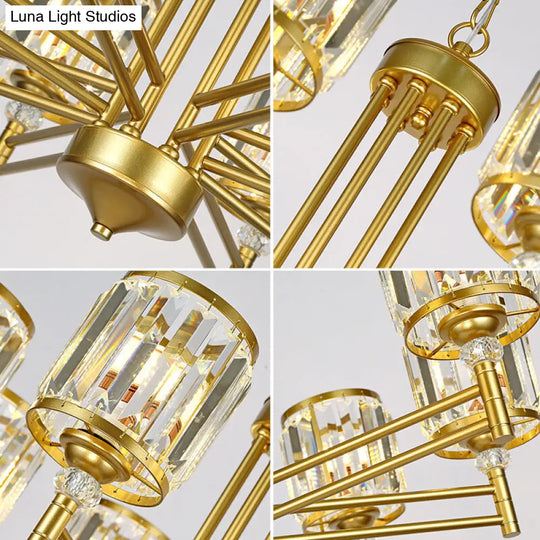 Modern Crystal Radial Hanging Chandelier With Brass Finish - Perfect For Bedroom Lighting