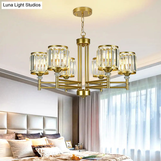 Modern Crystal Radial Hanging Chandelier With Brass Finish - Perfect For Bedroom Lighting