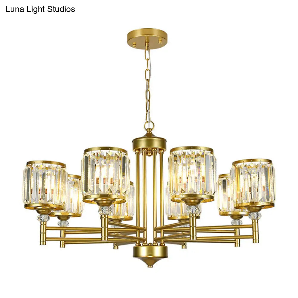 Modern Crystal Radial Hanging Chandelier With Brass Finish - Perfect For Bedroom Lighting