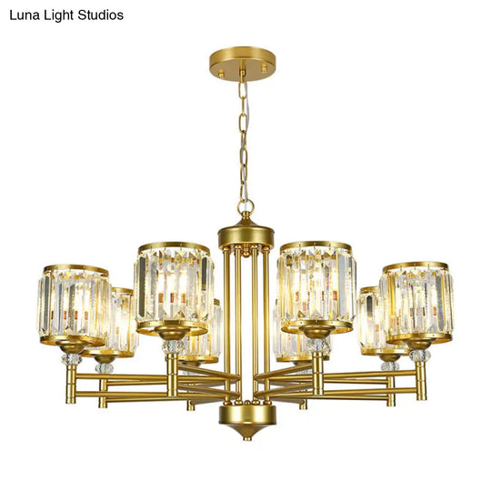 Modern Crystal Radial Hanging Chandelier With Brass Finish - Perfect For Bedroom Lighting