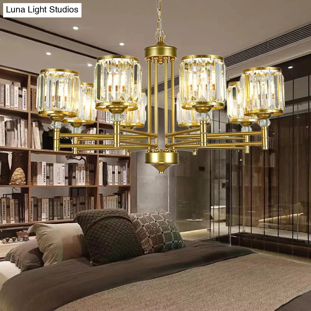 Contemporary Crystal Radial Hanging Chandelier - Brass Finish 3/6/8 Lights Bedroom Lighting