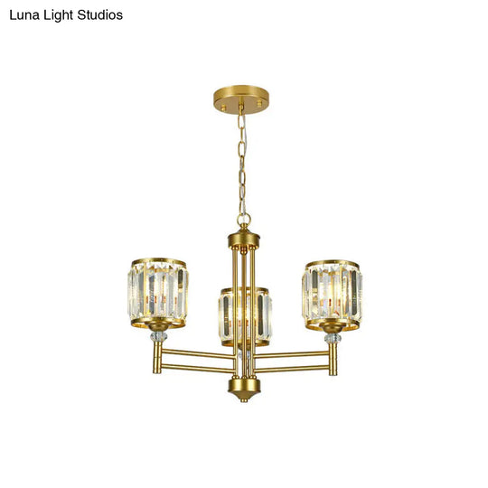 Modern Crystal Radial Hanging Chandelier With Brass Finish - Perfect For Bedroom Lighting