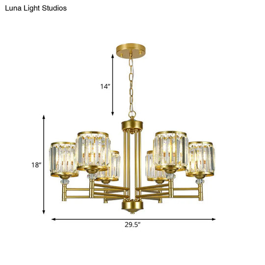 Contemporary Crystal Radial Hanging Chandelier - Brass Finish 3/6/8 Lights Bedroom Lighting