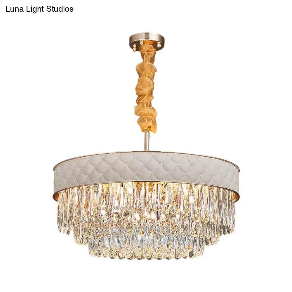 Contemporary Crystal Raindrops Chandelier - White 9/15 Heads Drum Ceiling Pendant (19.5’/23.5’ Wide)