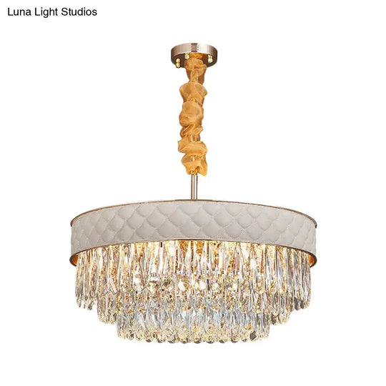 Contemporary Crystal Raindrops Chandelier - White 9/15 Heads Drum Ceiling Pendant (19.5’/23.5’ Wide)