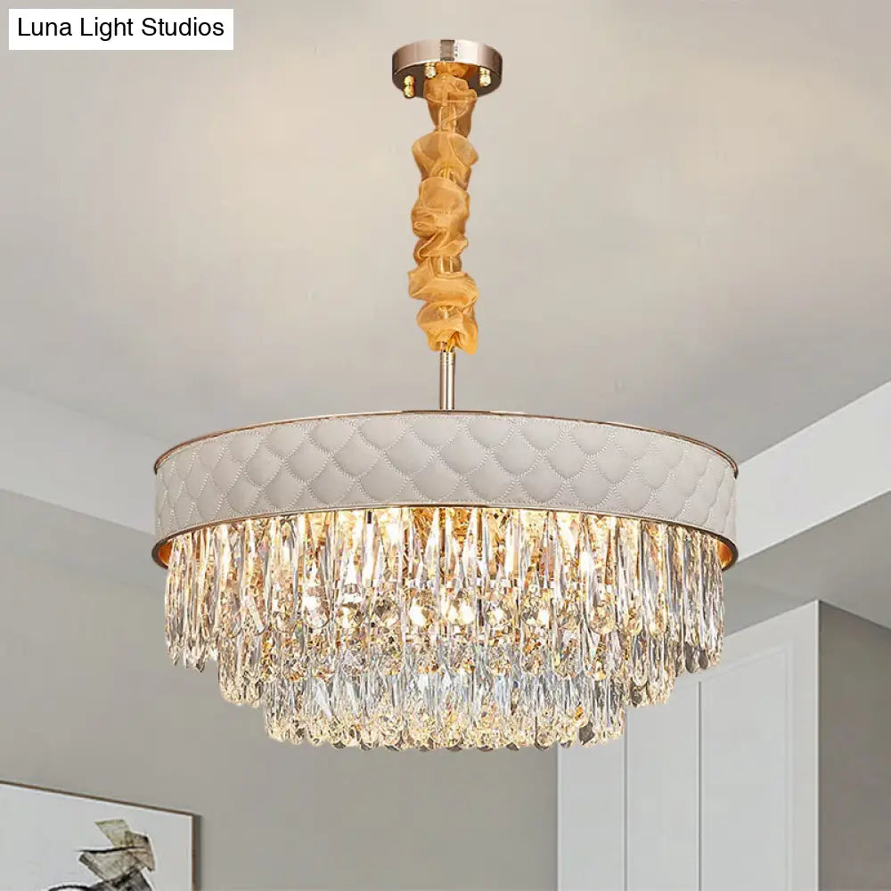 Contemporary Crystal Raindrops Chandelier - White 9/15 Heads Drum Ceiling Pendant (19.5’/23.5’ Wide)