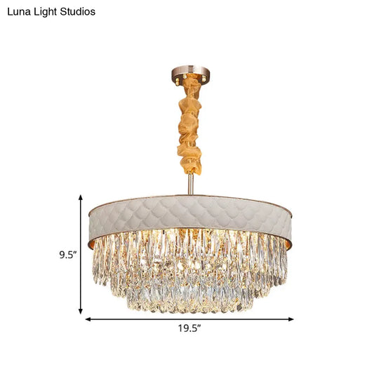 Contemporary Crystal Raindrops Chandelier - White 9/15 Heads Drum Ceiling Pendant (19.5’/23.5’ Wide)