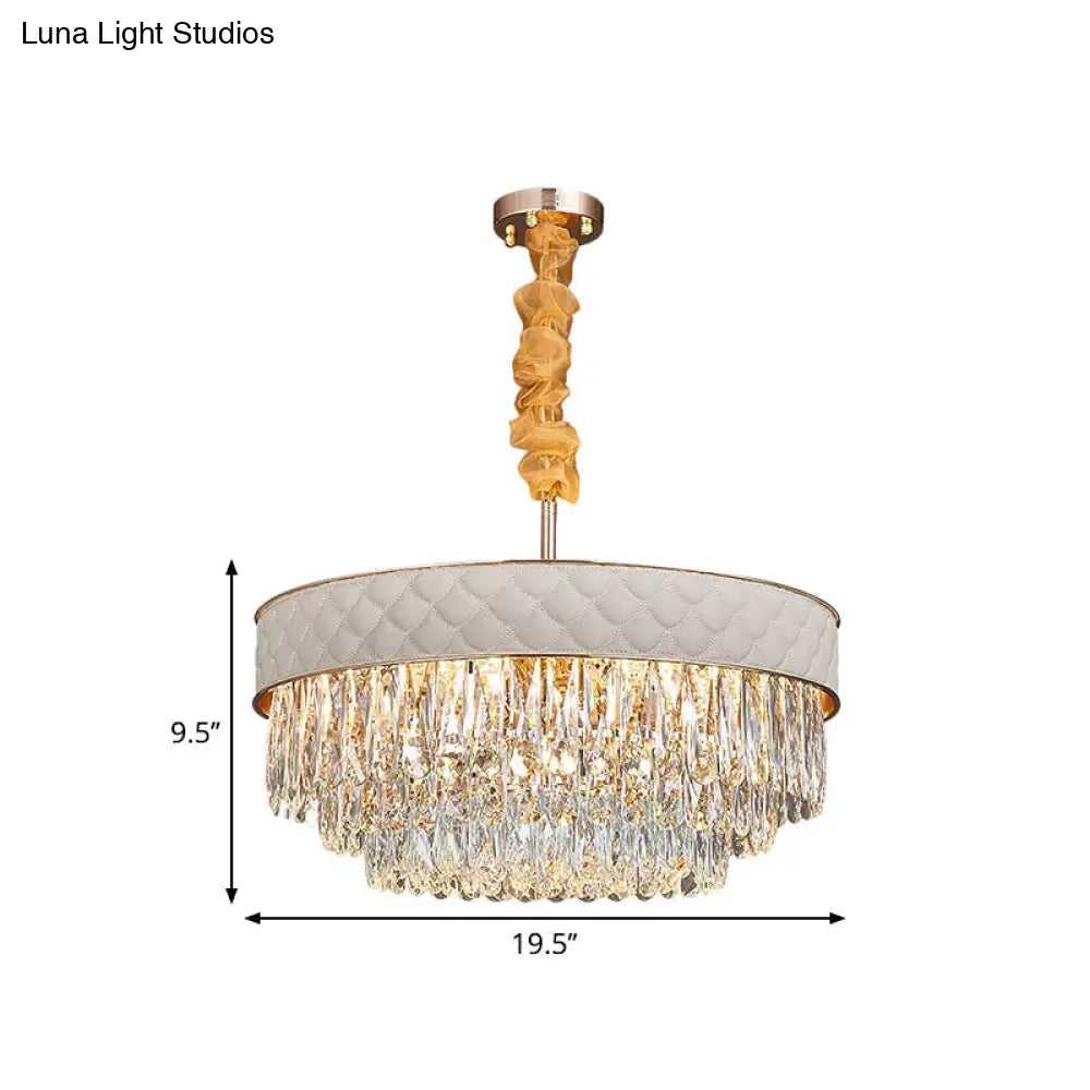 Contemporary Crystal Raindrops Drum Ceiling Chandelier - White 9/15 Heads 19.5/23.5 Wide