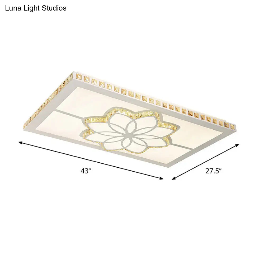 Contemporary Crystal Rectangle Ceiling Flush Mount With White Led Lighting For Living Room - Flower