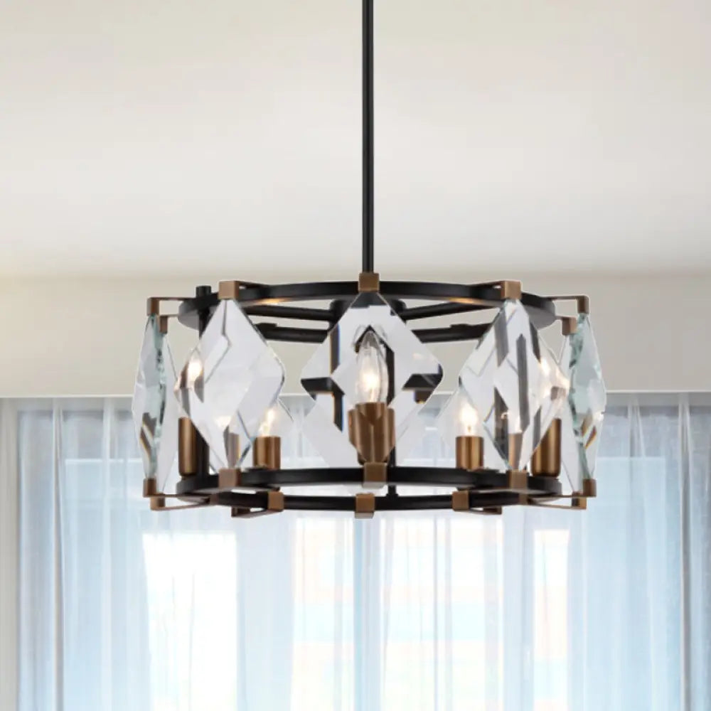 Contemporary Crystal Rhombus Chandelier - 8 Black Pendant Lights