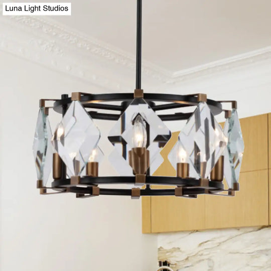 Contemporary Crystal Rhombus Chandelier - 8 Black Pendant Lights