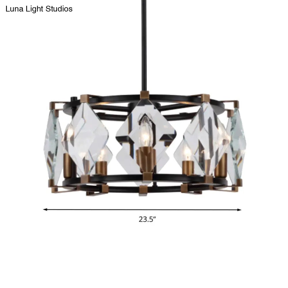 Contemporary Crystal Rhombus Chandelier - 8 Black Pendant Lights