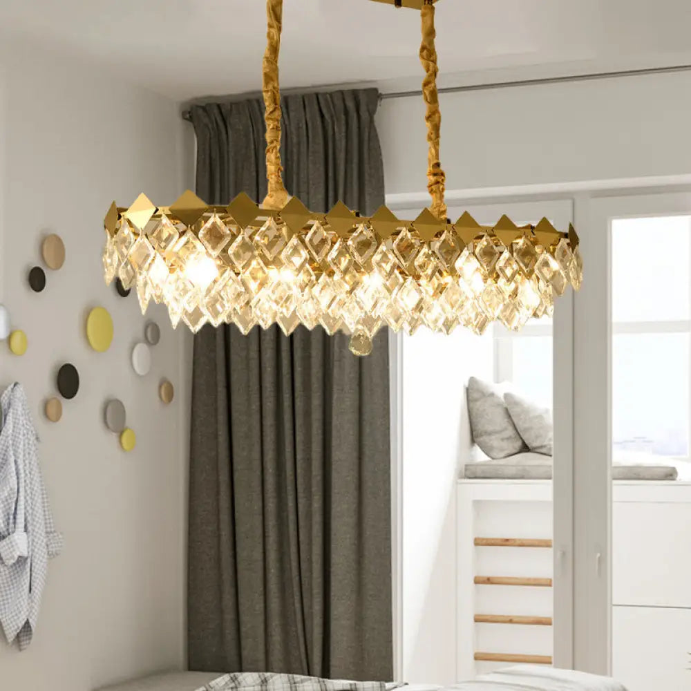 Contemporary Crystal Rhombus Island Light With 10 Bulbs Suspended In Gold