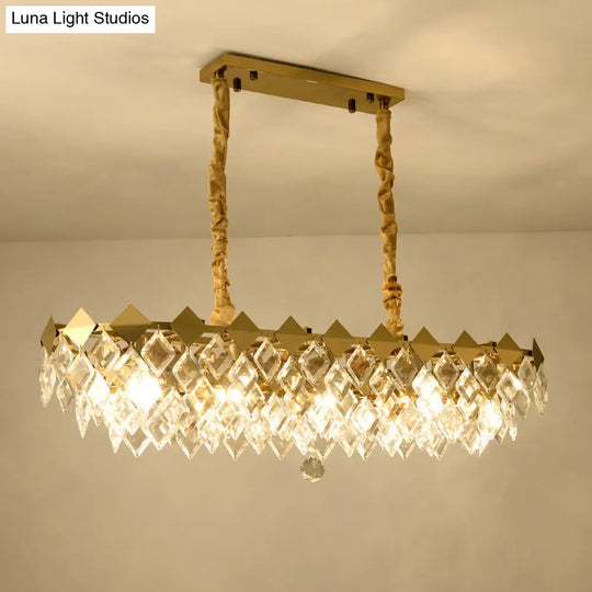 Contemporary Crystal Rhombus Island Light With 10 Bulbs Suspended In Gold