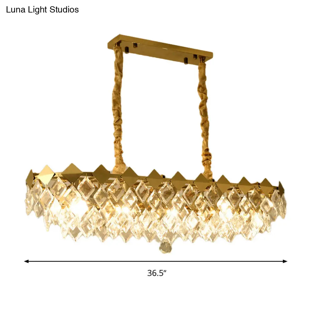 Contemporary Crystal Rhombus Island Light With 10 Bulbs Suspended In Gold