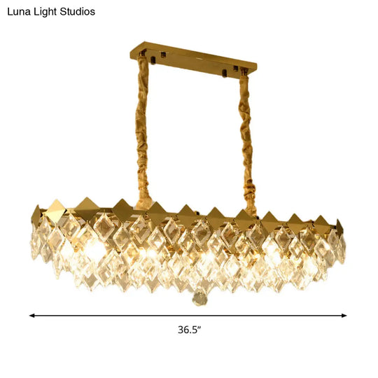 Contemporary Crystal Rhombus Island Light With 10 Bulbs Suspended In Gold