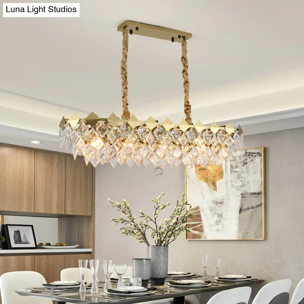 Contemporary Crystal Rhombus Island Light With 10 Bulbs Suspended In Gold