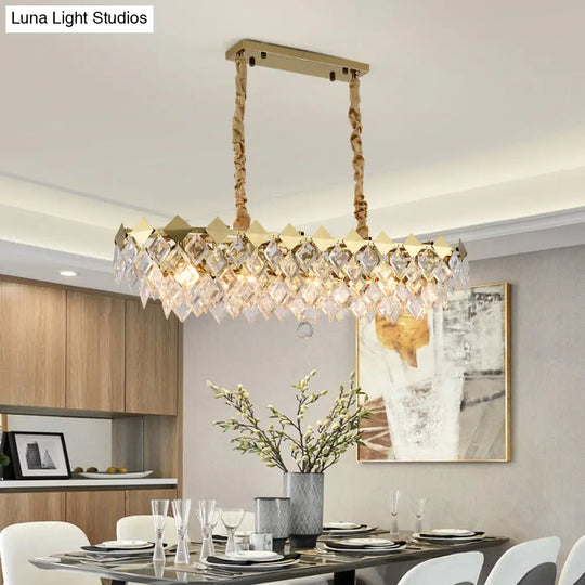 Contemporary Crystal Rhombus Island Light With 10 Bulbs Suspended In Gold