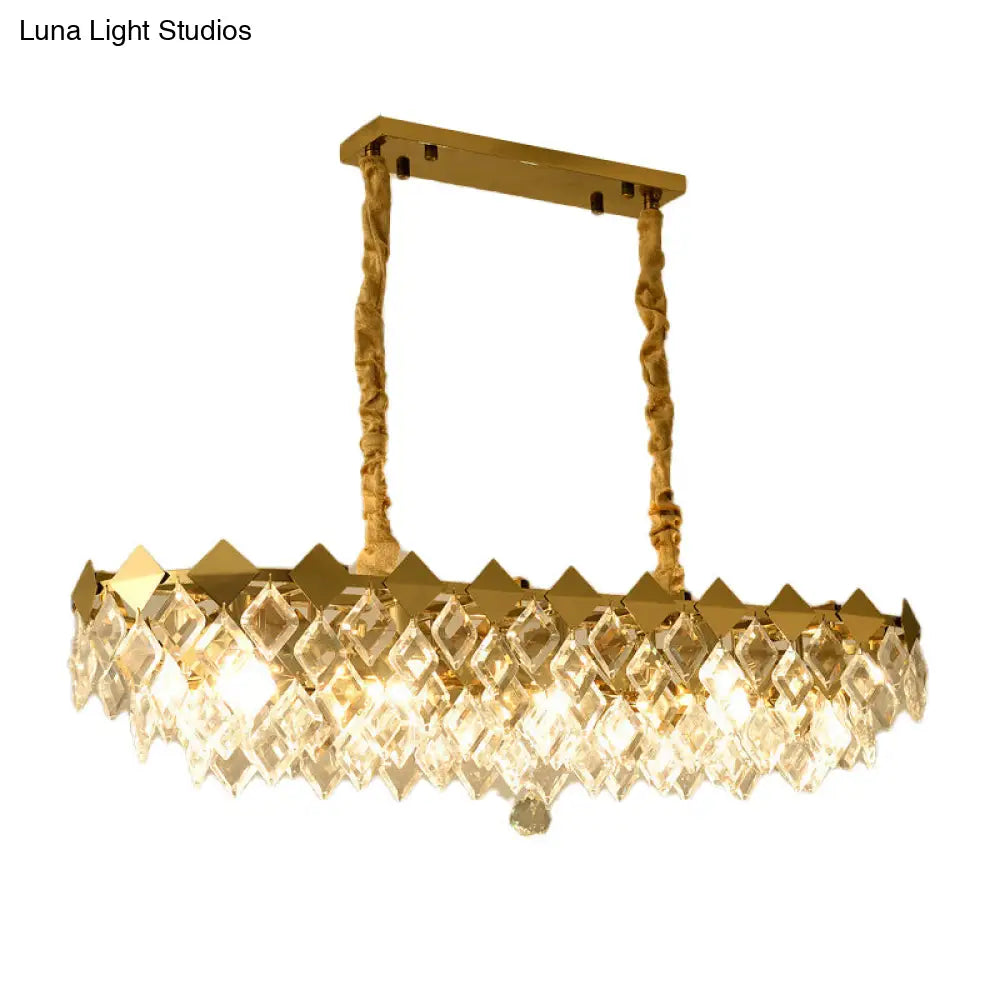 Contemporary Crystal Rhombus Island Light With 10 Bulbs Suspended In Gold