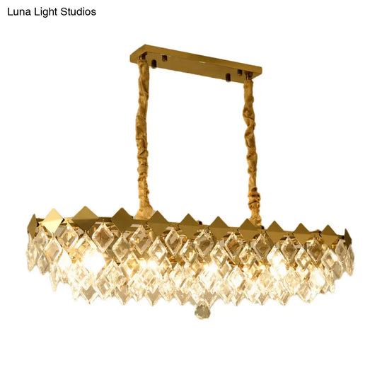 Contemporary Crystal Rhombus Island Light With 10 Bulbs Suspended In Gold