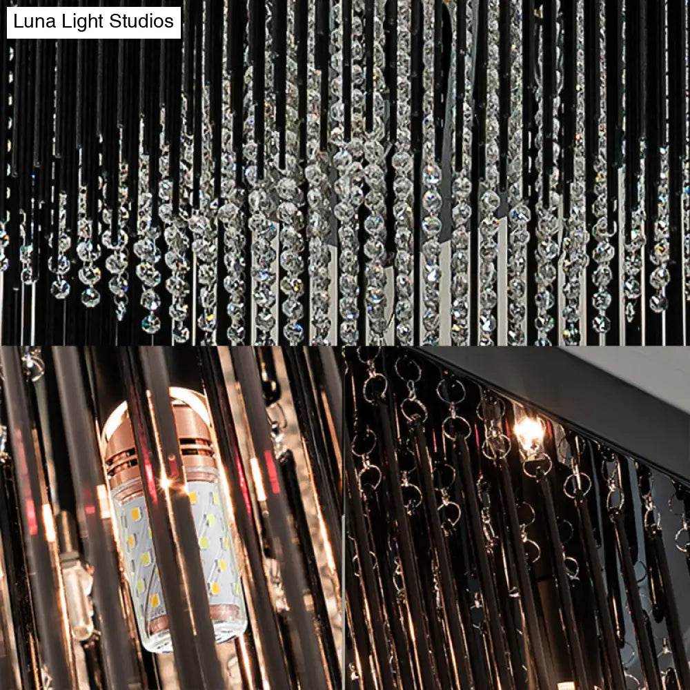 Contemporary Crystal Rod And Beaded Cubic Flush Ceiling Light - Black 4/6/9 Lights