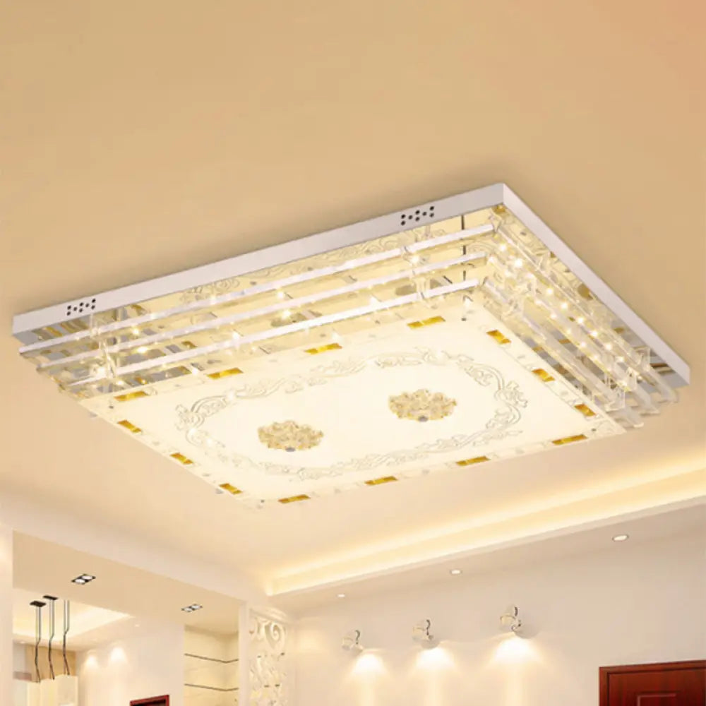 Contemporary Crystal Rod Ceiling Light In White Rectangle Design - Led Fixture With Multi-Color