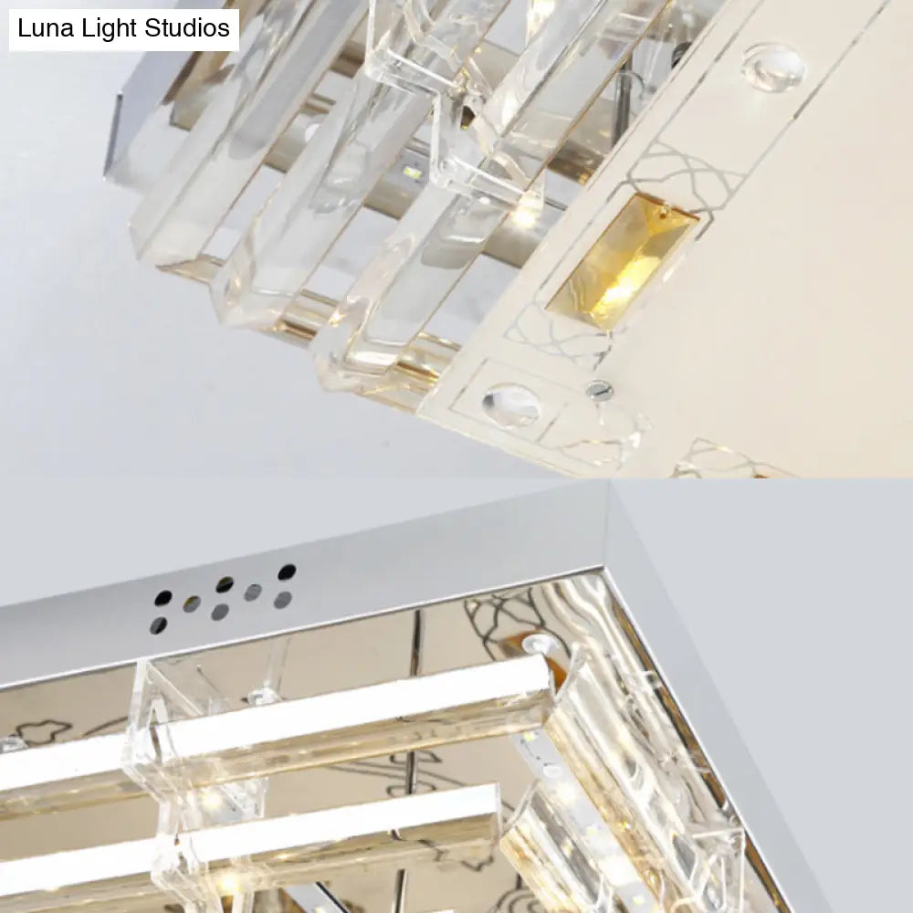 Contemporary Crystal Rod Ceiling Light In White Rectangle Design - Led Fixture With Multi-Color