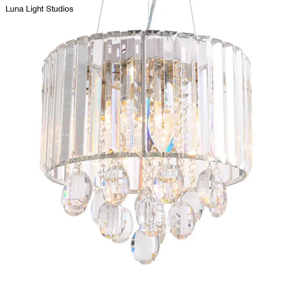 Contemporary Crystal Rod Drum Chandelier Pendant Light - 6 Heads Clear