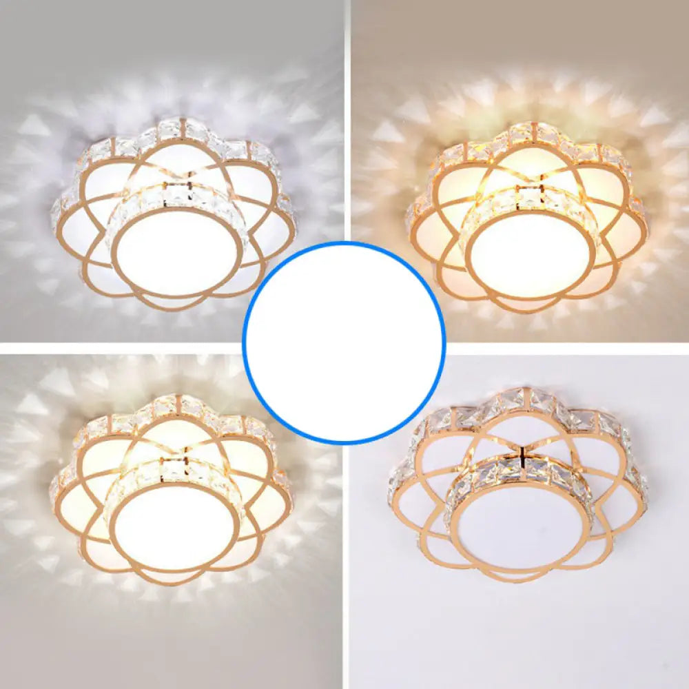 Contemporary Crystal Rose Gold Led Flush Mount Ceiling Light With Floral Design / 10’ Third Gear