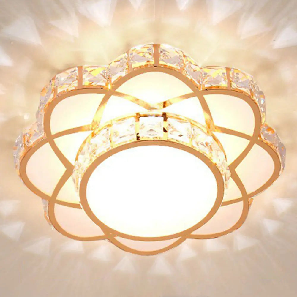 Contemporary Crystal Rose Gold Led Flush Mount Ceiling Light With Floral Design / 10’ Warm