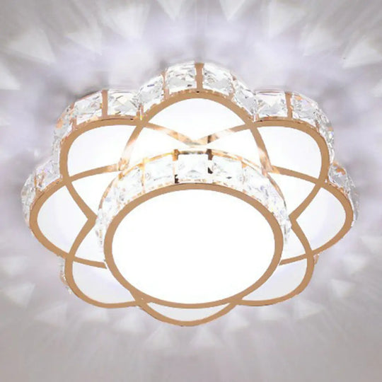 Contemporary Crystal Rose Gold Led Flush Mount Ceiling Light With Floral Design / 10’ White