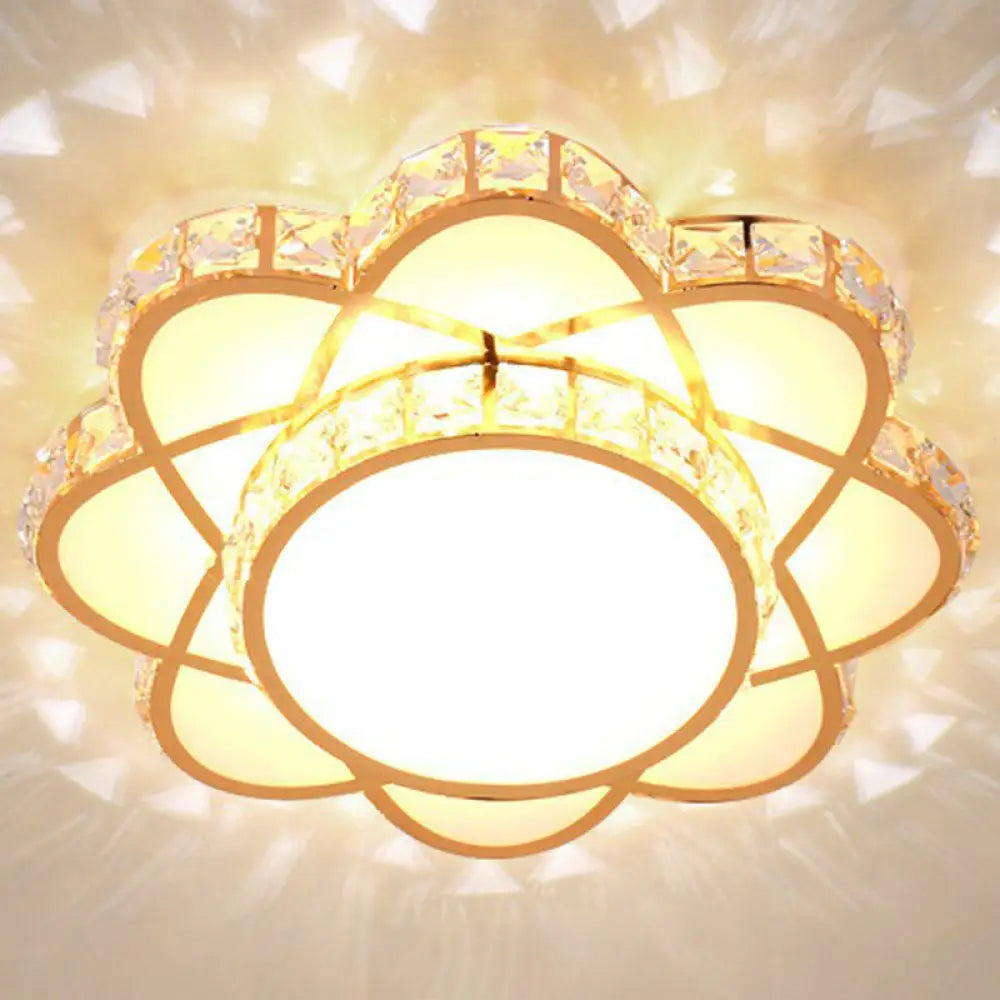 Contemporary Crystal Rose Gold Led Flush Mount Ceiling Light With Floral Design / 12’ Warm