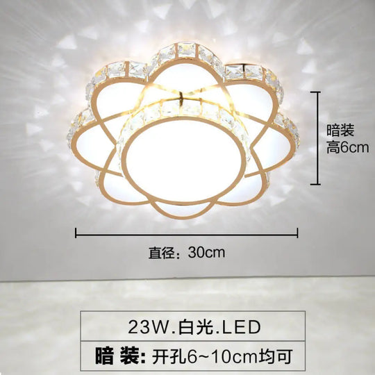 Contemporary Crystal Rose Gold Led Flush Mount Ceiling Light With Floral Design / 12’ White