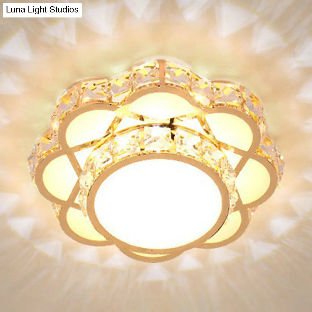 Contemporary Crystal Rose Gold Led Flush Mount Ceiling Light With Floral Design / 8 Warm