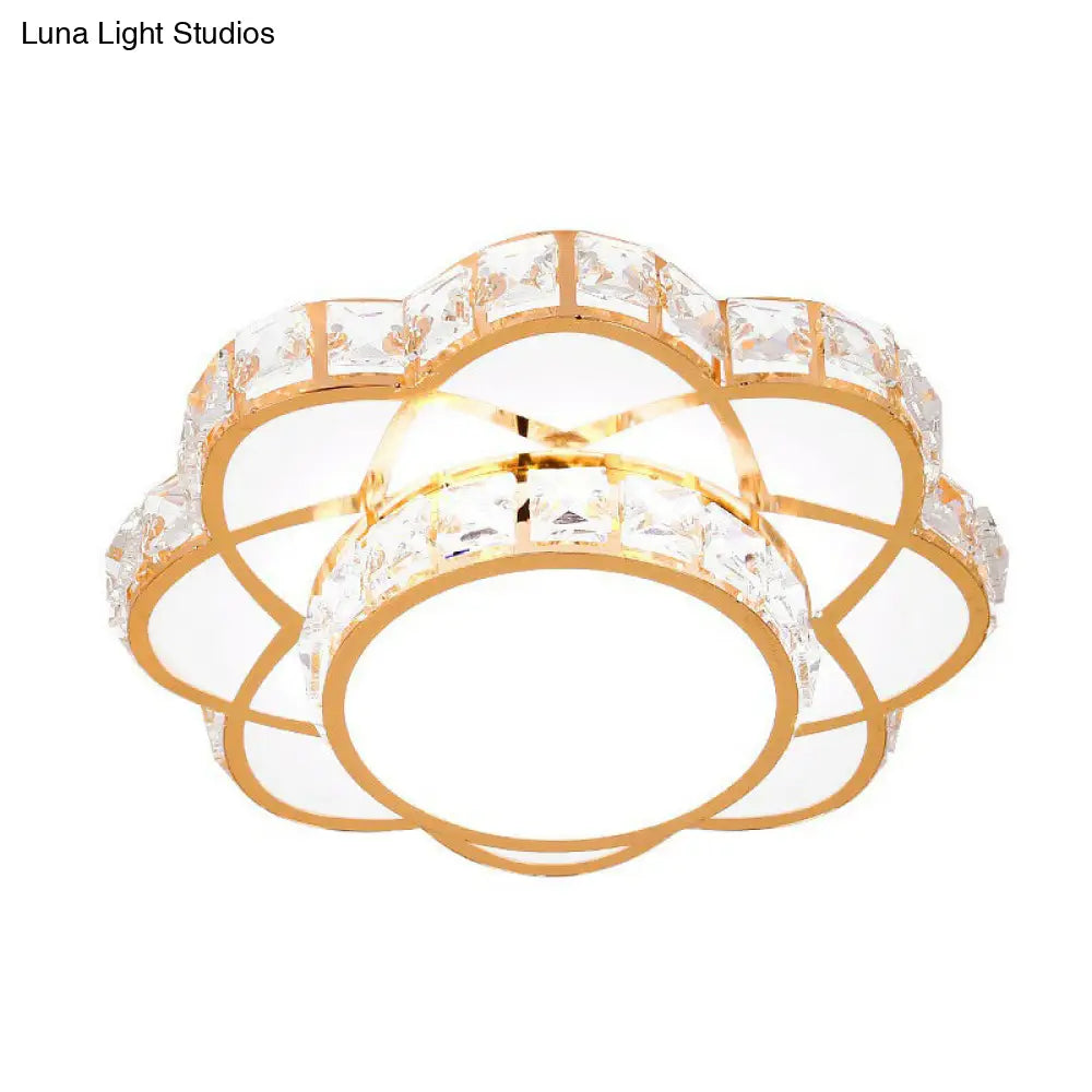 Contemporary Crystal Rose Gold Led Flush Mount Ceiling Light With Floral Design