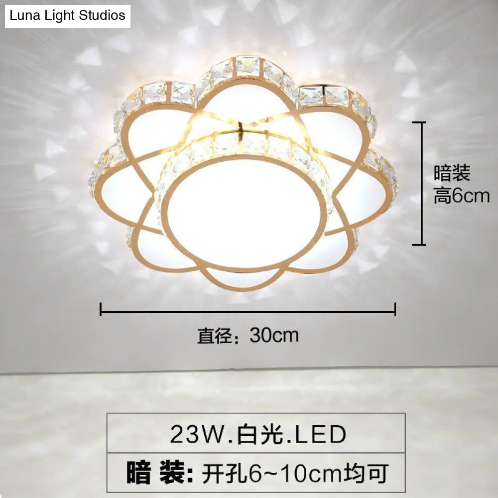 Contemporary Crystal Rose Gold Led Flush Mount Ceiling Light With Floral Design / 12 White