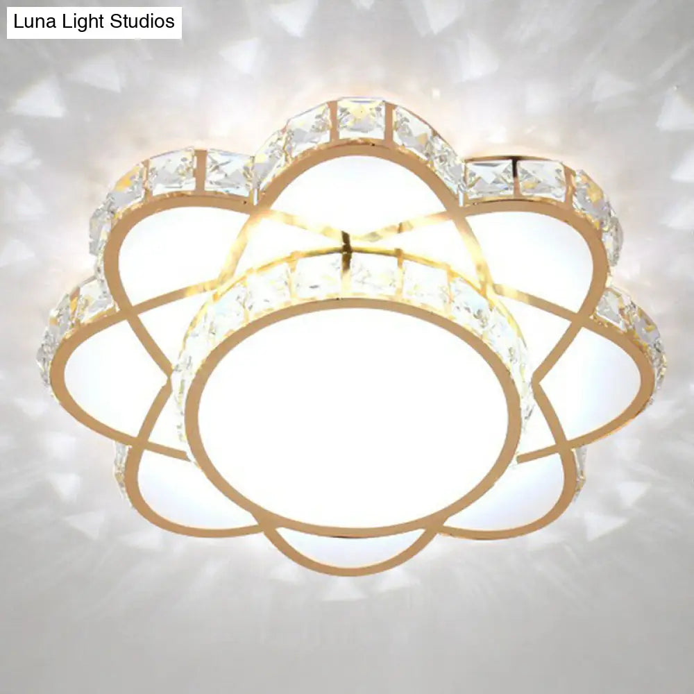 Contemporary Crystal Rose Gold Led Flush Mount Ceiling Light With Floral Design / 8 White