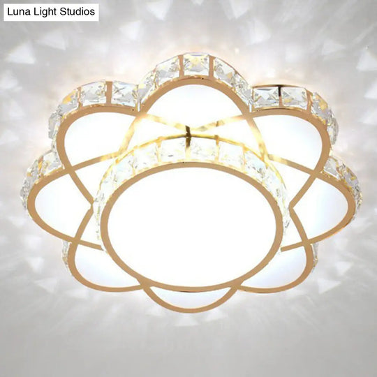 Contemporary Crystal Rose Gold Led Flush Mount Ceiling Light With Floral Design / 8 White