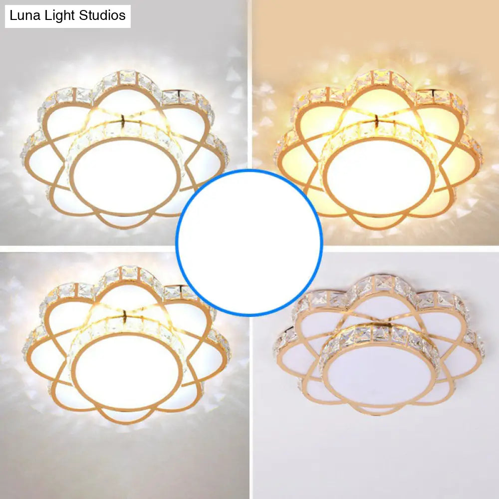 Contemporary Crystal Rose Gold Led Flush Mount Ceiling Light With Floral Design / 12 Third Gear