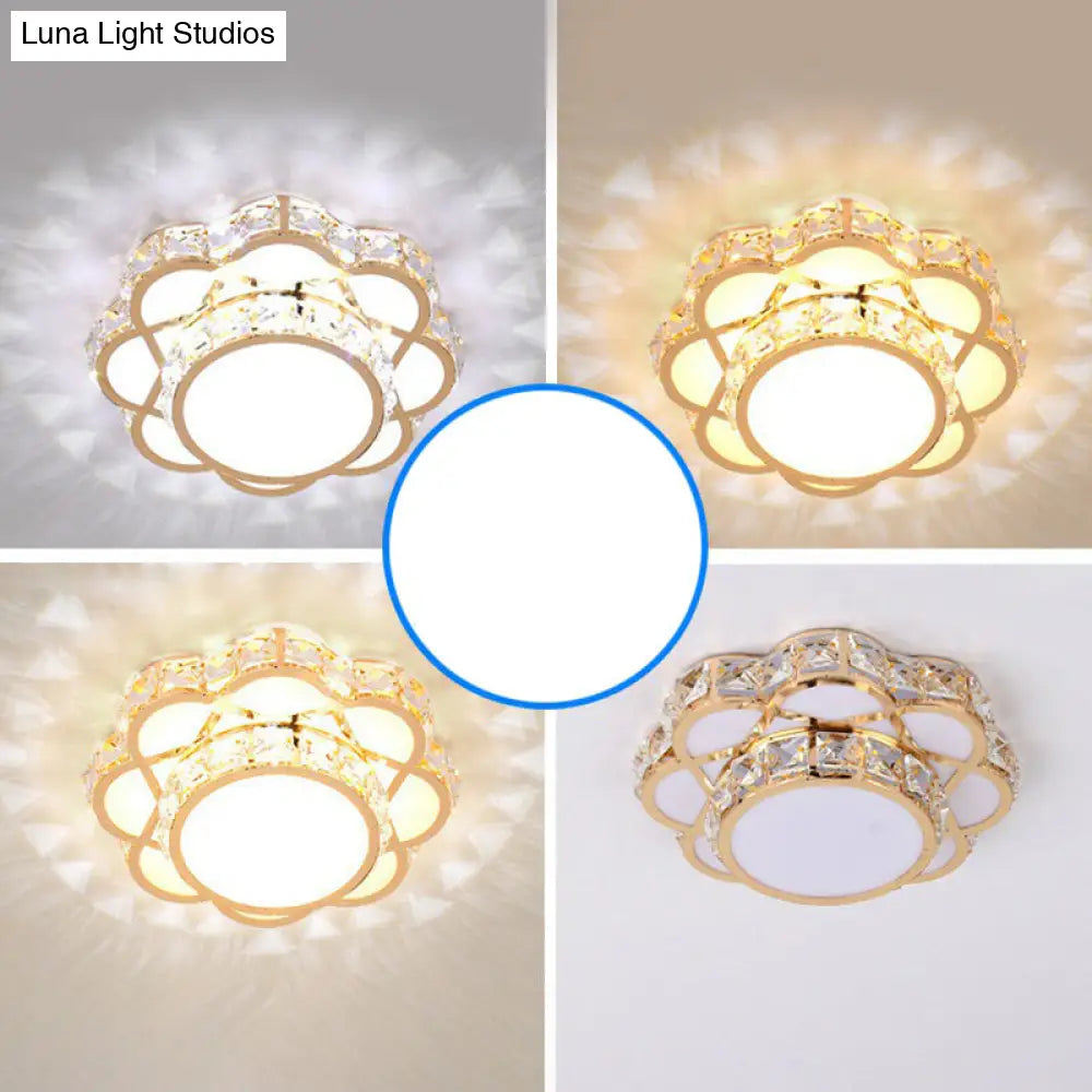 Contemporary Crystal Rose Gold Led Flush Mount Ceiling Light With Floral Design / 8 Third Gear