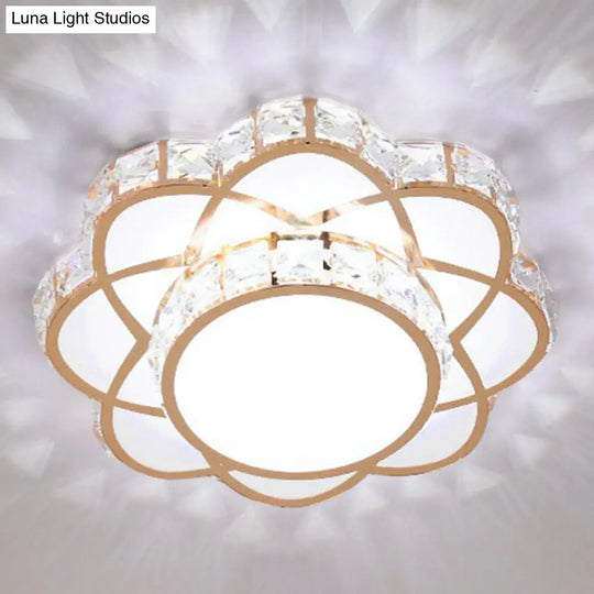 Contemporary Crystal Rose Gold Led Flush Mount Ceiling Light With Floral Design / 10 White